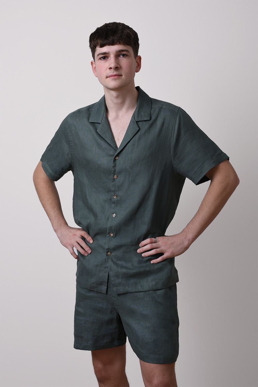 Drift Linen Shirt – Premium Organic European Flax™ Linen Men’s Shirt in Forest Green