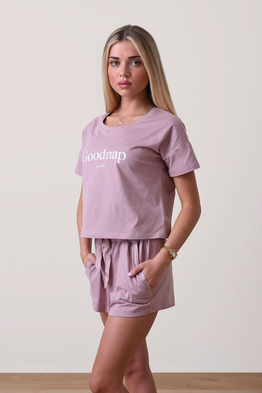 Women - Organic Cotton Jersey - Dusk Crop Logo - Pj Top - Dusty Pink