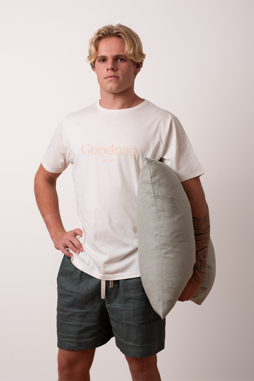 The Classic Men's Organic Cotton Jersey Sleep Tee - Cloud + Cream Logo