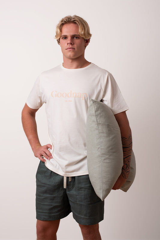 The Classic Men's Organic Cotton Jersey Sleep Tee - Cloud + Cream Logo
