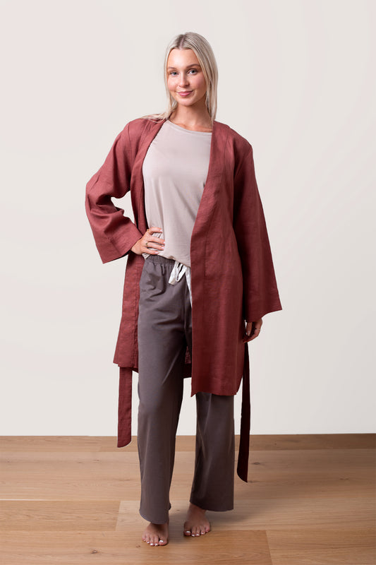'Libby', The Liberty Organic Linen Robe - Cinnamon