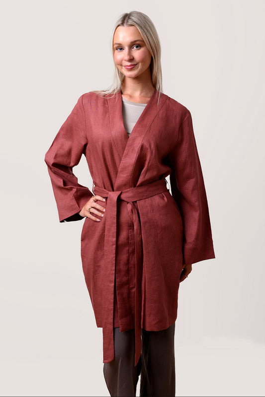 'Libby', The Liberty Organic Linen Robe - Cinnamon