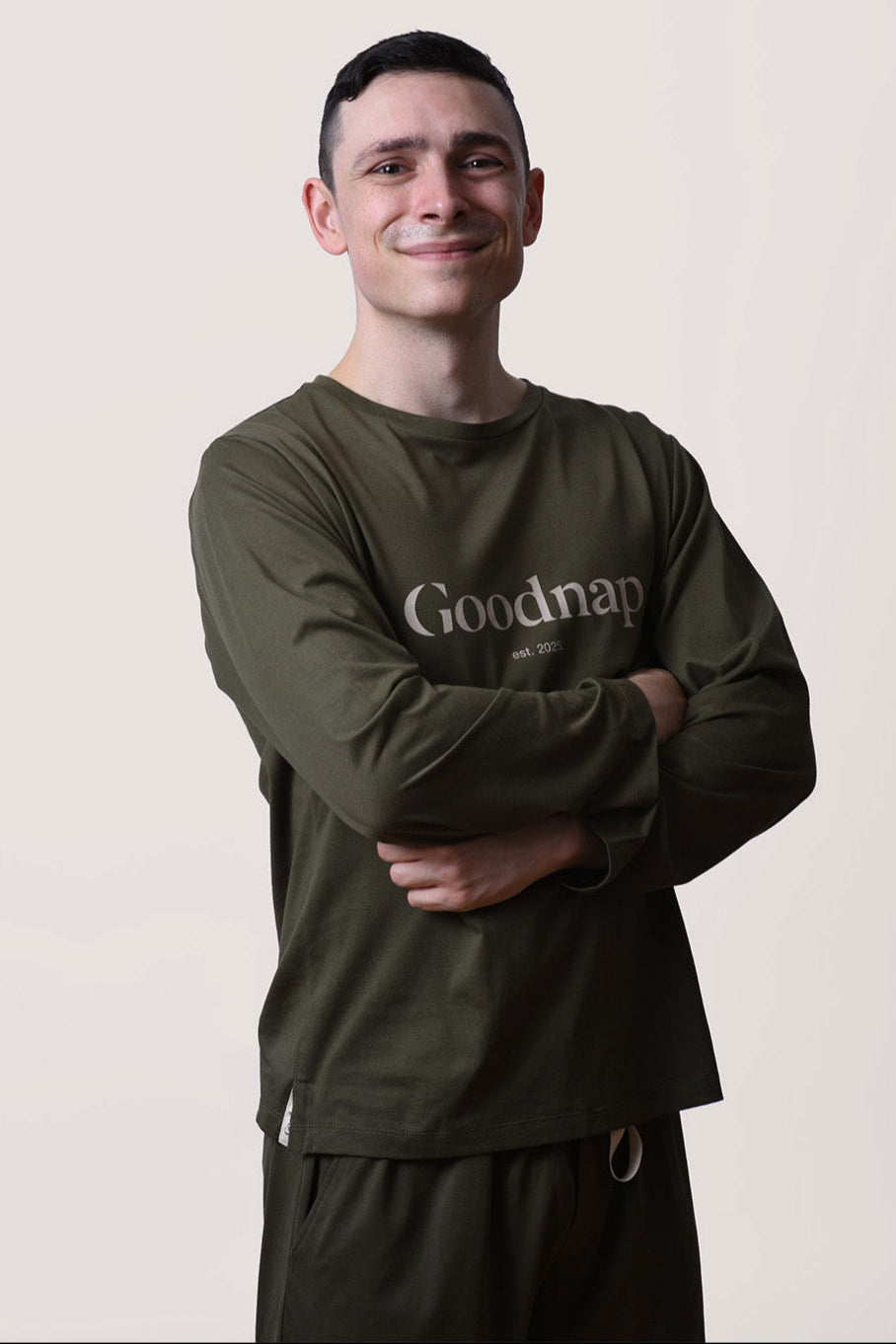 The Freedom Organic Cotton Pyjama Top - Olive - Classic Logo Sleep-Tee