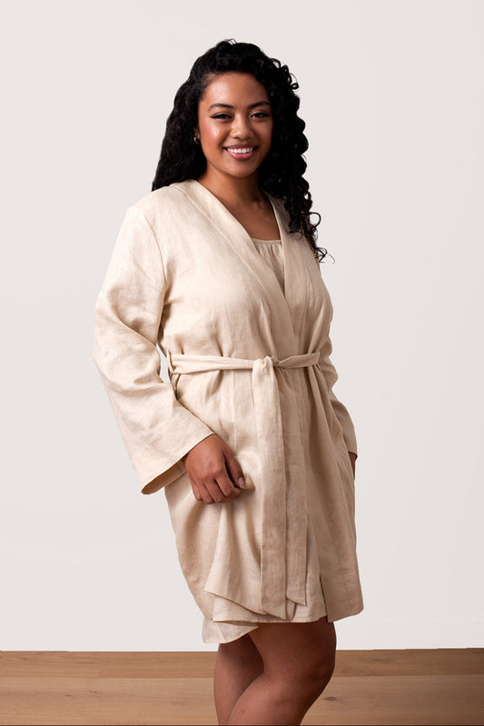 "Libby", The Liberty Organic Linen Robe - Sand