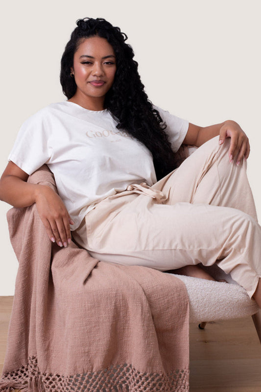Sovanara Organic Cotton Jersey Cream Curved Hem Pants