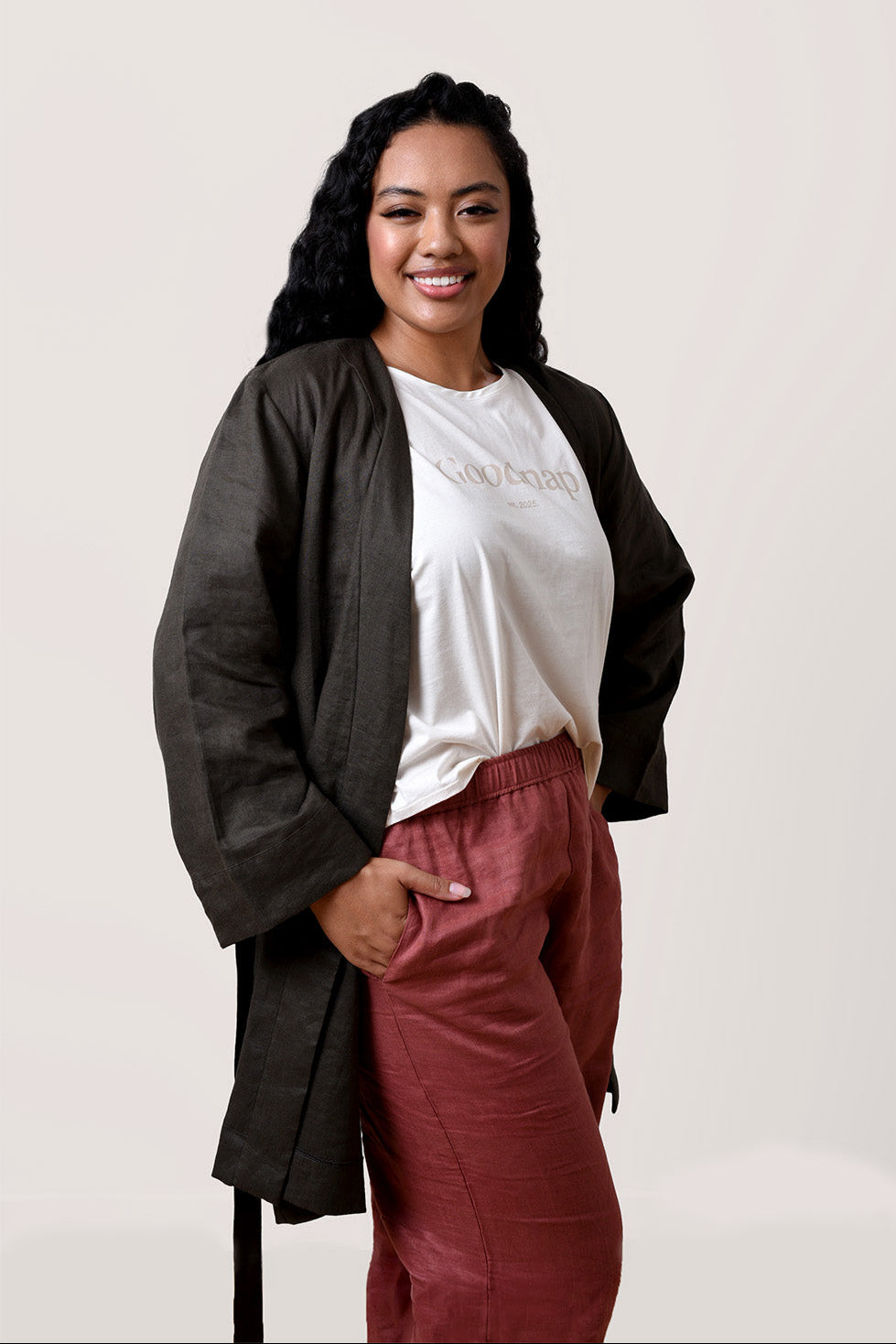 'Libby', The Liberty Organic Linen Robe - Smoky Sage