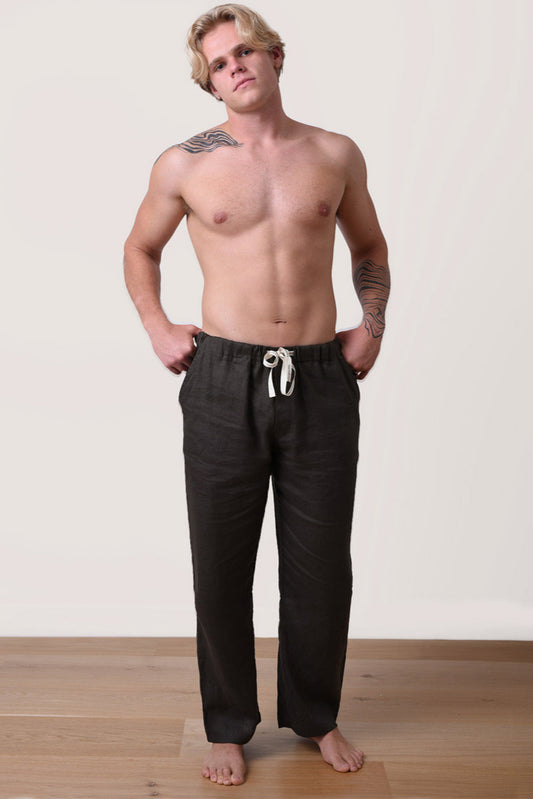 The Solace - Organic European Linen Long Set - Smoky Sage
