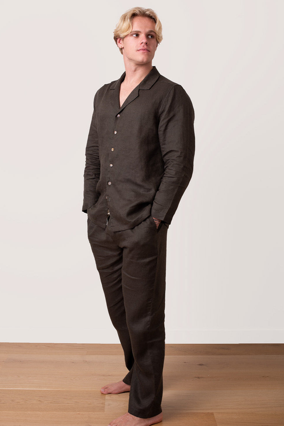 The Solace - Organic European Linen Long Set - Smoky Sage