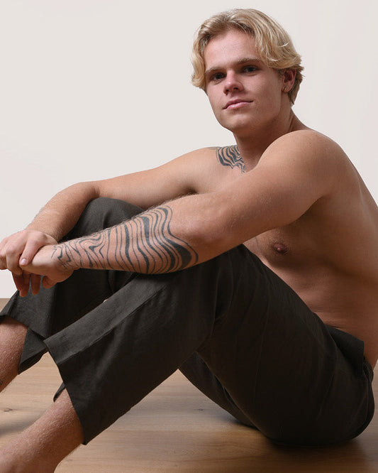 The Solace - Organic European Linen Long Set - Smoky Sage