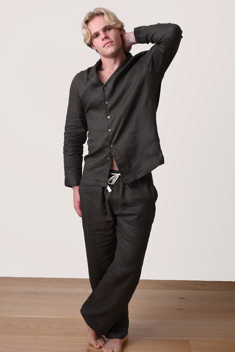 The Solace - Organic European Linen Long Set - Smoky Sage