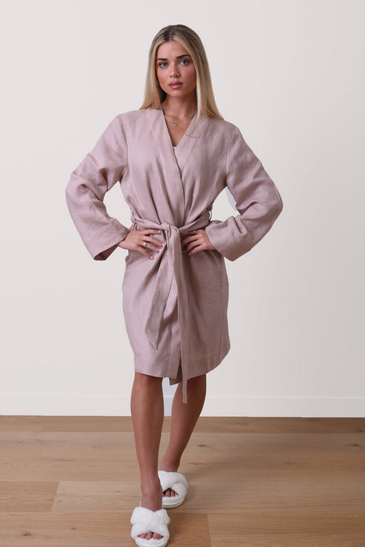 'Libby', The Liberty Organic Linen Robe - Sunkissed Blush