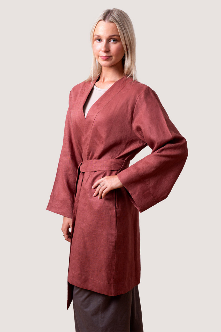 'Libby', The Liberty Organic Linen Robe - Cinnamon
