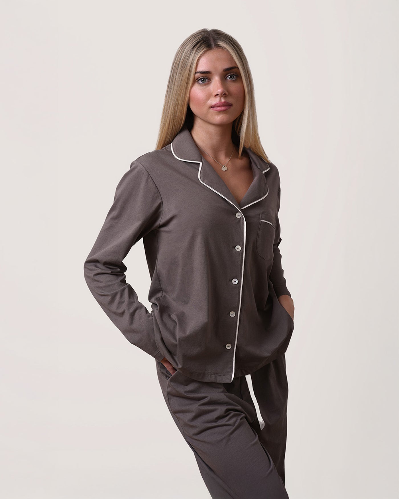 Sundown Piped Pyjama Set - Tranquil Truffle