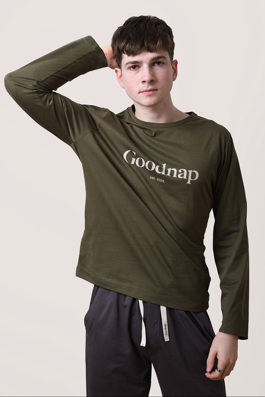 The Freedom Organic Cotton Pyjama Top - Olive - Classic Logo Sleep-Tee