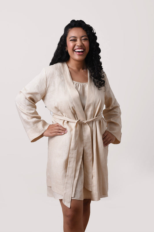 "Libby", The Liberty Organic Linen Robe - Sand