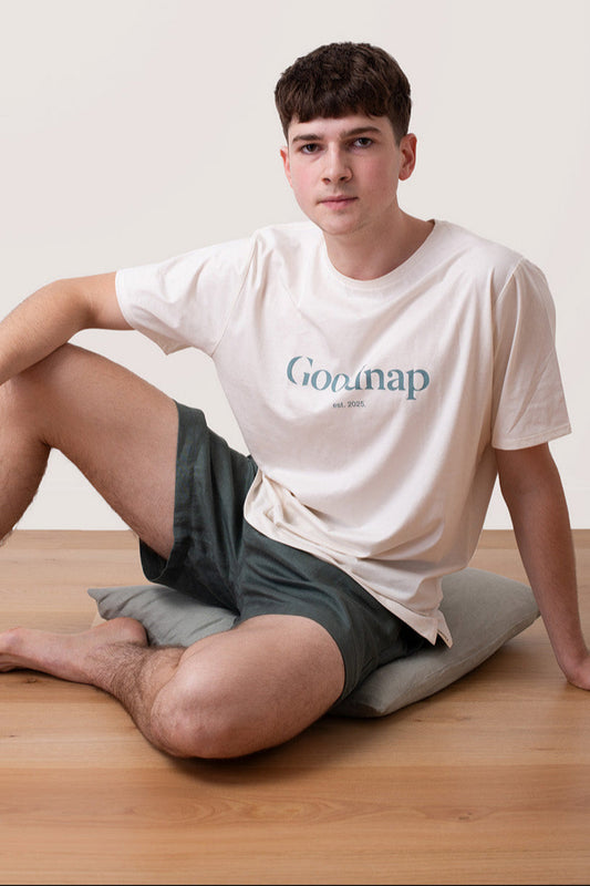 The Classic Men's Organic Cotton Jersey Sleep Tee - Cloud + Ocean Logo