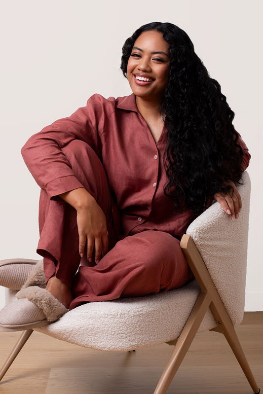 The Serenity Organic European Linen Long Pyjama Set - Cinnamon