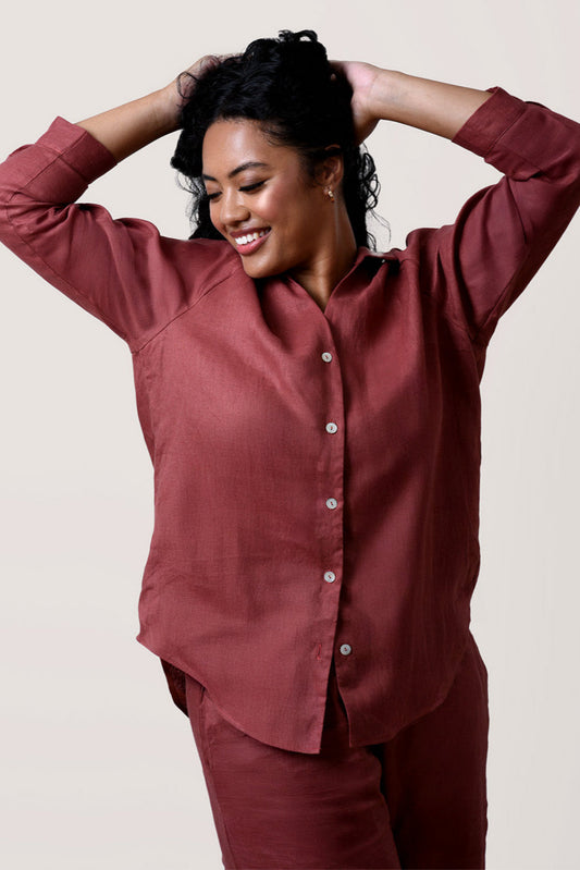 The Serenity Organic European Linen Long Pyjama Set - Cinnamon