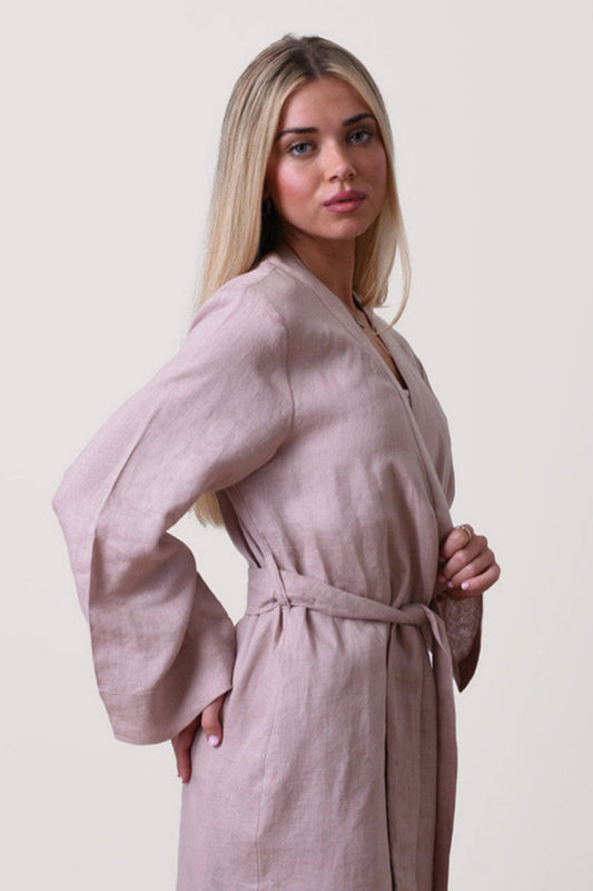 'Libby', The Liberty Organic Linen Robe - Sunkissed Blush