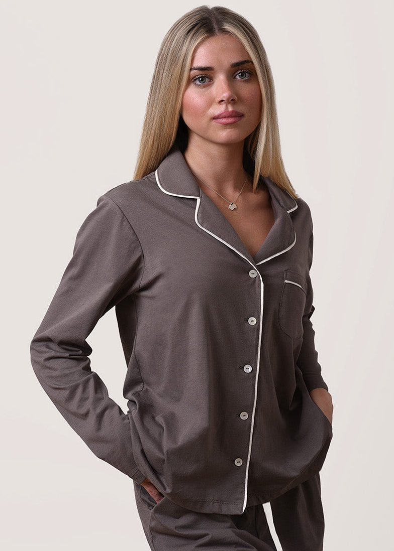 Sundown Piped Pyjama Set - Tranquil Truffle