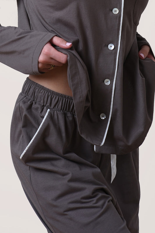 Sundown Piped Pyjama Set - Truffle